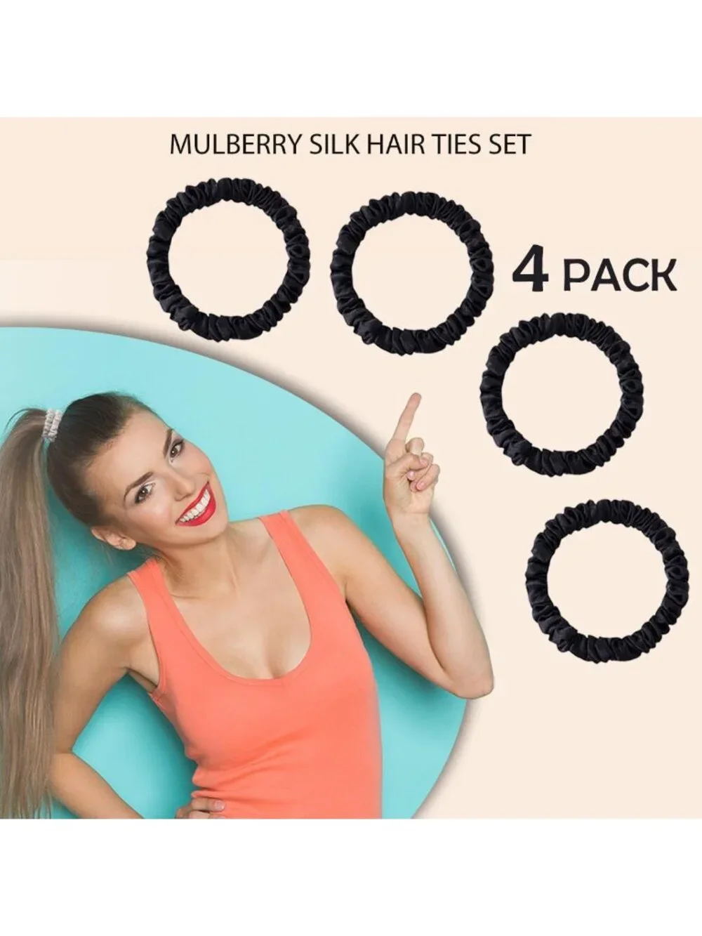 Luxurious 100% Mulberry Silk Hair Ties & Scrunchies Set - 4PCS for Women